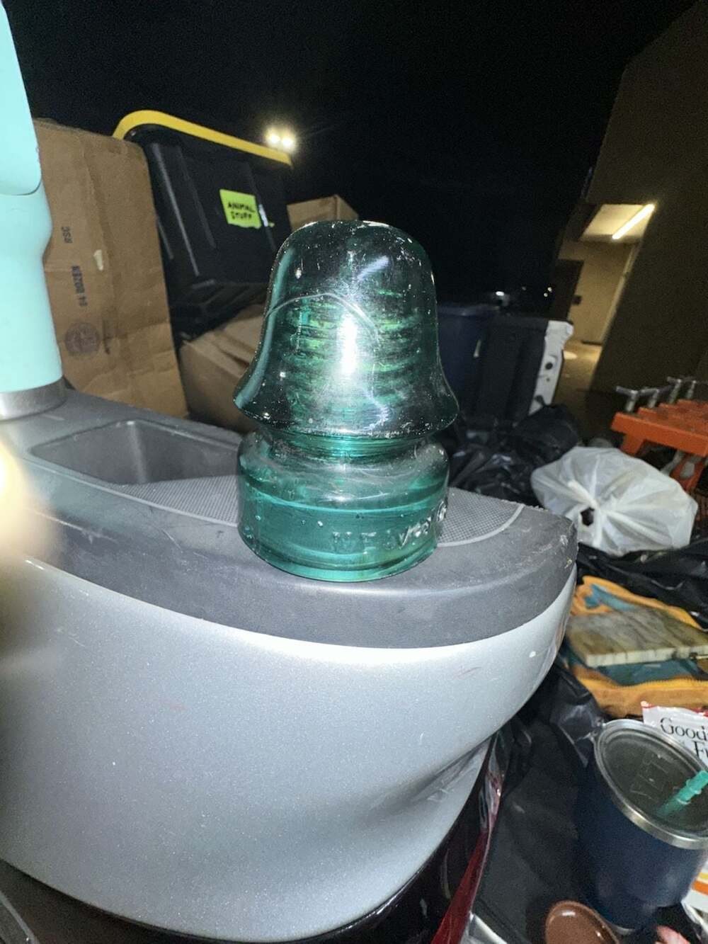 Vintage Brookfield Glass Telegraph Telephone Insulator Aqua Blue